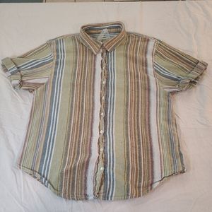 Banjara Woman BoHo Style Button Up Collared Short Sleeve Size M multicolor
